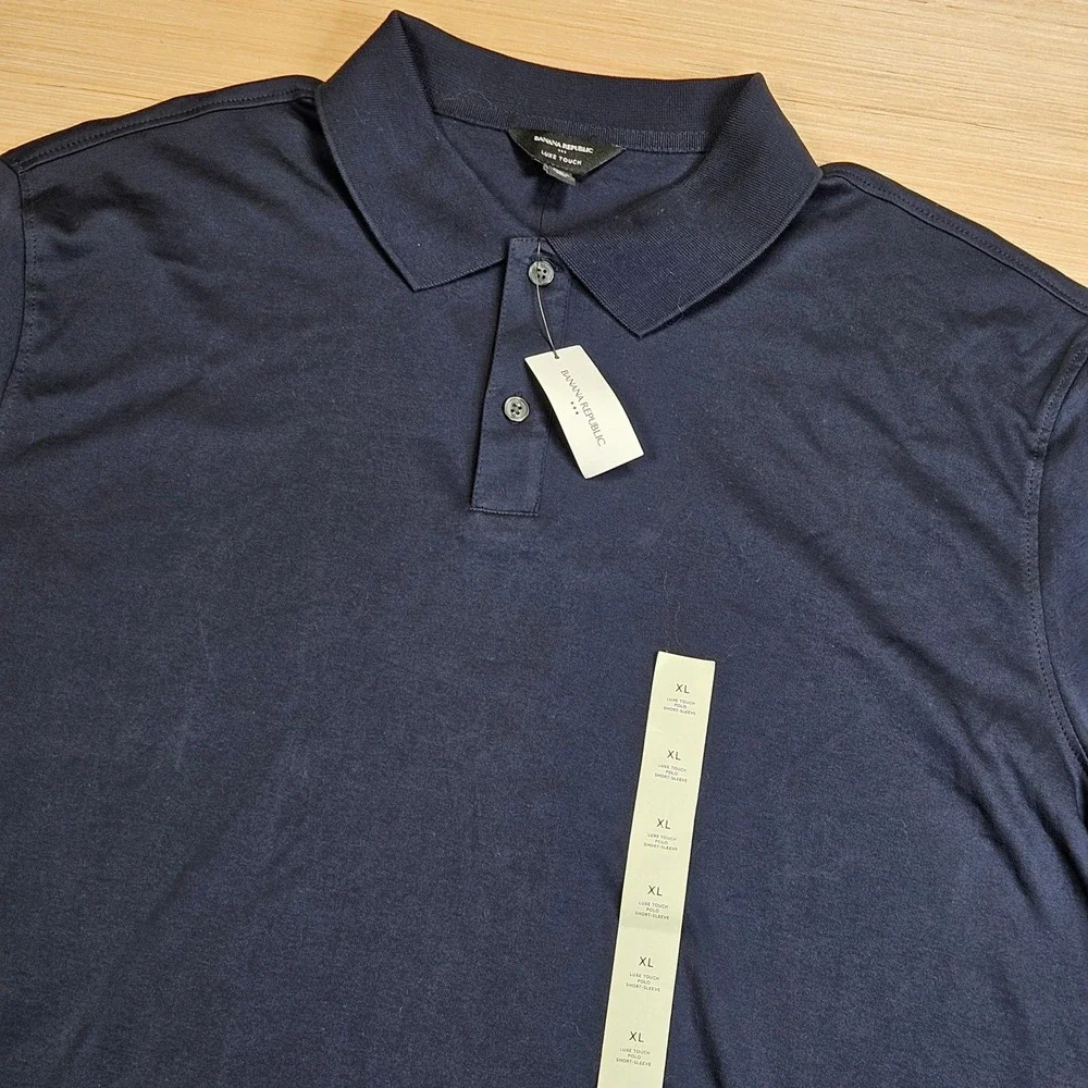 Banana Republic Luxe Touch Polo Men XL Navy Short Sleeve Cotton NEW